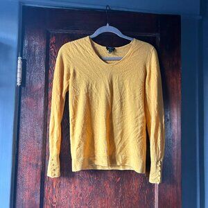 Talbots Petite Pure Merino Wool Yellow Cardigan Pointelle Pearl Buttons SP